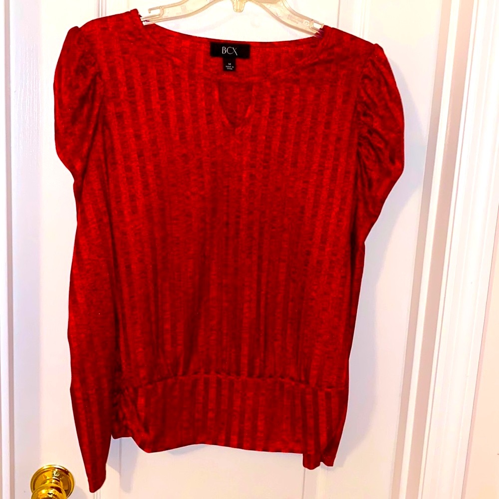 Holiday Top by BCX Puffed Long Sleeve Sz M, Red Black